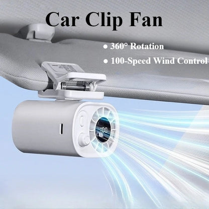 Portable Car Clip Fan 360° Rotatable 100 Speed Wind 12V USB Rechargeable Electric Fan Low Noise Mini Fan Clamp Anywhere
