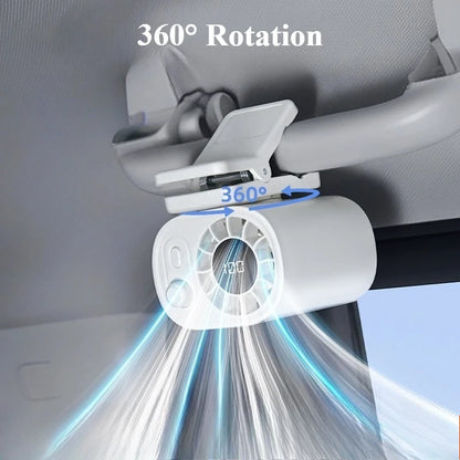 Portable Car Clip Fan 360° Rotatable 100 Speed Wind 12V USB Rechargeable Electric Fan Low Noise Mini Fan Clamp Anywhere