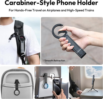 Metal Phone Tripod Carabiner-Mounted for Iphone 16 15 14 13 Portable Dual-Sided Magnetic Tripod Desk Mount Phone Handle Holder