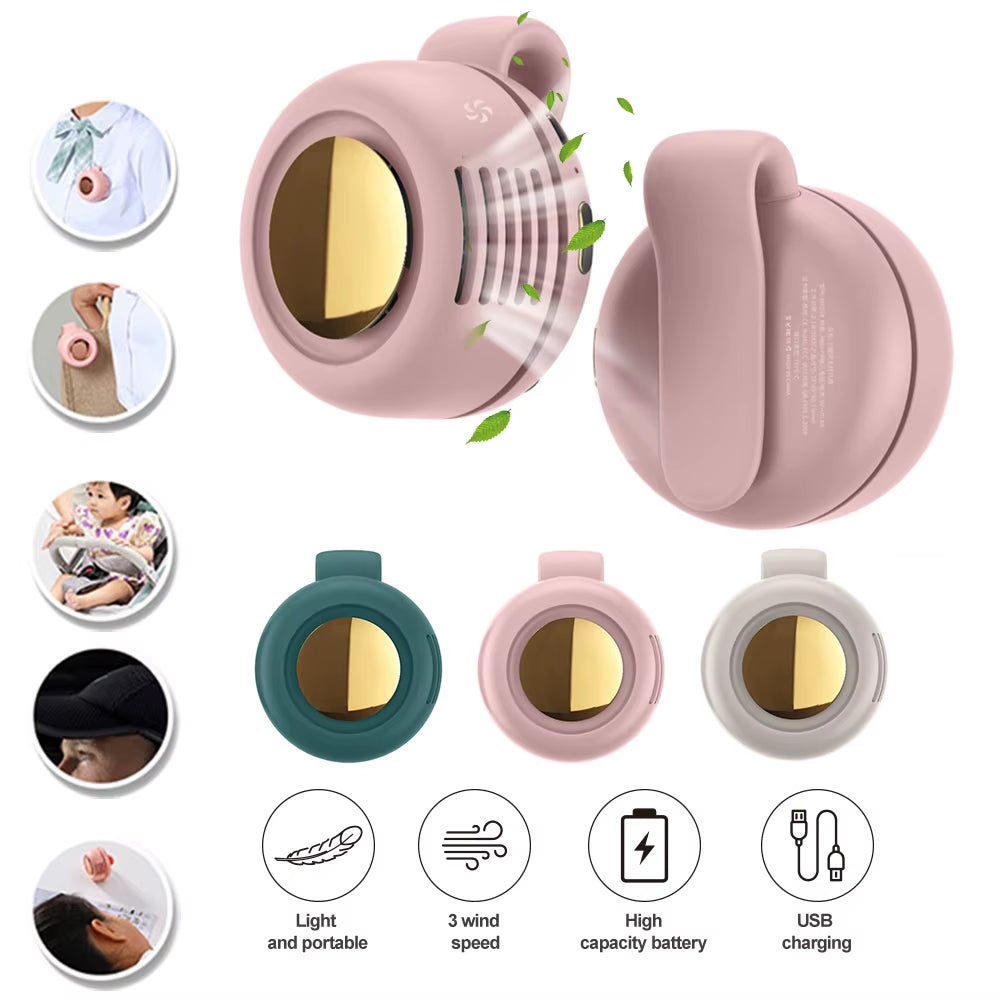 USB Hanging Neck Fan Portable Mute Mini Clip Hanging Waist Electric Fan 900Mah Leafless Fan 3 Speeds for Outdoor Camping Fishing