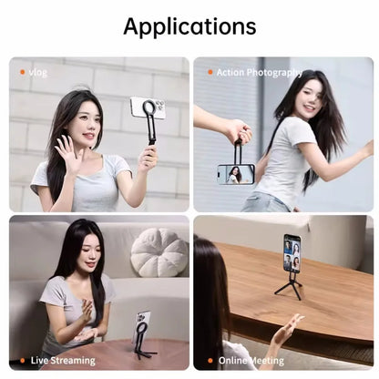 Metal Phone Tripod Carabiner-Mounted for Iphone 16 15 14 13 Portable Dual-Sided Magnetic Tripod Desk Mount Phone Handle Holder