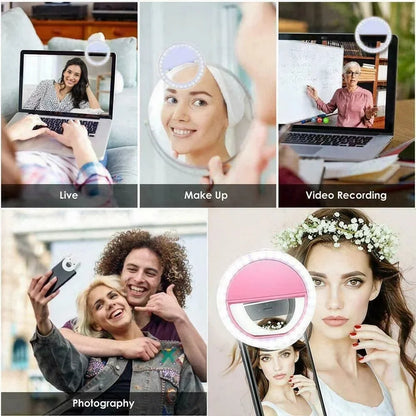 USB Charge Led Selfie Ring Light Mobile Phone Lens Lamp Adjustable Live Brightness Portable Rechargeable Selfie Fill Ring Light