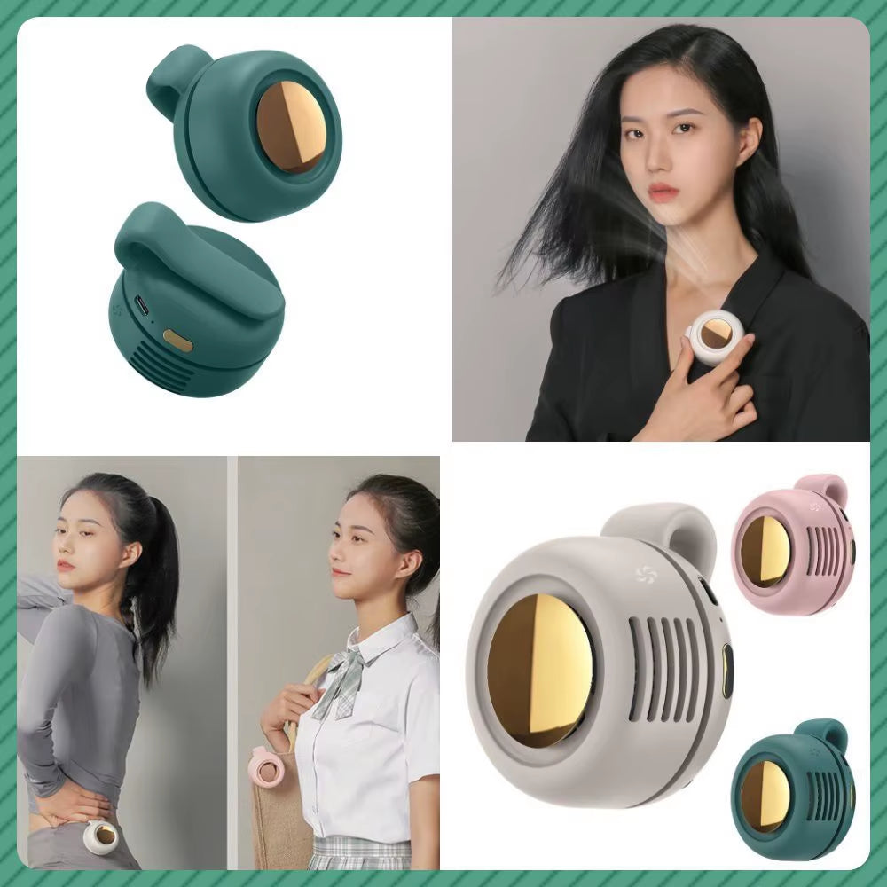 USB Hanging Neck Fan Portable Mute Mini Clip Hanging Waist Electric Fan 900Mah Leafless Fan 3 Speeds for Outdoor Camping Fishing